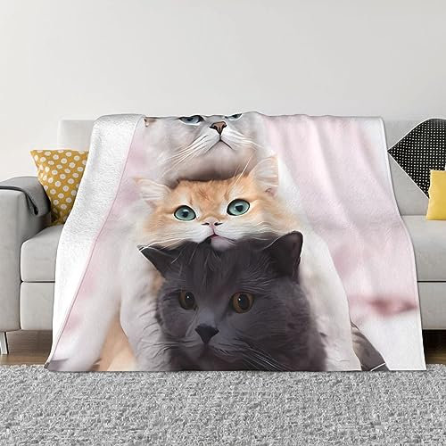 DEHIWI Flanell-Fleecedecke mit Katzenmotiv, 101,6 x 76,2 cm, ultraweich, warm, gemütlich, Überwurfdecke, Ganzjahresdecken für Bett, Sofa, Wohnzimmer, Outdoor