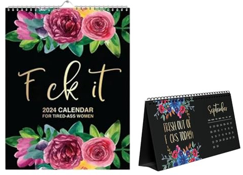 Loufy 2 STÜCKE 2024 Lustiger Wandkalender Monatlicher Wochentagsplaner Schreibtischkalender für müde Frauen Wortplaner