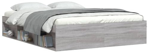 vidaXL Bettgestell, Bettrahmen mit Lattenrost, Bett Gästebett mit 6 Fächern, Doppelbett Schlafzimmerbett Schlafzimmermöbel, Grau Sonoma 160x200cm