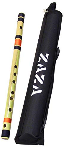 Zaza Percussion Professionelle Bansuri-Flöte aus poliertem Bambus – (indische Flöte) mit Tragetasche (73 cm F-Bass)