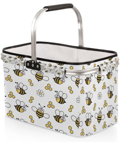 Tavisto Marktkörbe mit Griffen – Stabiler Einkaufskorb mit viel Stauraum und praktischer Innentasche, Bienen, 18.8*11.8*11.2 inches