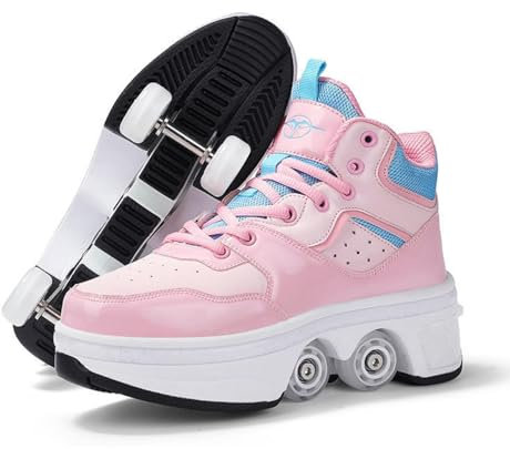 2-in 1 Roller Schuhe, Rollschuhe Adjustable Quad Rollerskates Für Damen Mädchen,36