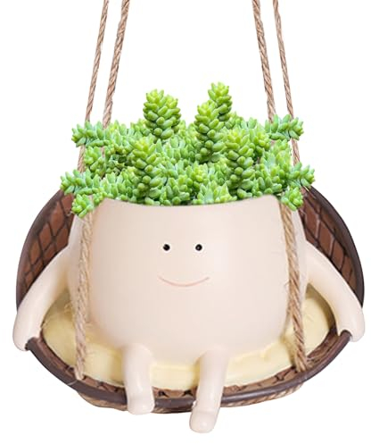 DZAY Schaukel Blumentopf Pflanzgefäße mit Schwingender Oberfläche,Kreativer Sukkulenten Pflanzen Schaukel Blumentöpfe mit Gesicht Pflanzenaufhänger Blumentöpfe Kopf,Hängende Pflanzgefäße (03)
