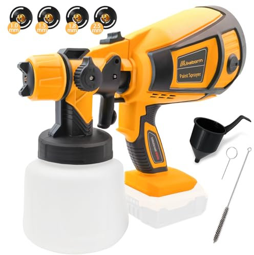 Cordless Paint Sprayer for DEWALT 18V Battery, Fence Paint Sprayer with 4 Nozzles 1000ml Detachable Tank, 30000RPM HVLP Electric Spray Gun for Home Interior and Exterior Painting (Tool Only)