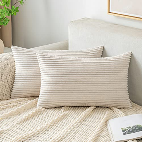 EMEMA Kissenbezug 40x60 cm Kordsamt Kissenbezüge Dekokissen Sofakissen Cord Kissenhülle Zierkissenbezug Kord Dekorative Weiche für Sofa Wohnzimmer Schlafzimmer 2er Set Beige