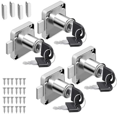 4 Sets Cam Lock 22mm, Cabinet Locks With Keys, Cupboard and Drawer Lock Cylinder Security for Household Office