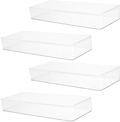 ZOENHOU 4 Pack 40x15x5.8cmLarge Drawer Organisers, Clear Plastic Storage Drawers,Versatile Clear Drawer Organizer Trays for Kitchen, Bathroom, Utensils, Makeup, Office, and Desk