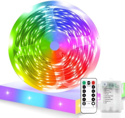 Sunshine smile LED Strip Batteriebetrieben 2m,8 Modi LED Strip Batteriebetrieben,LED Streifen Schmal Bunt,LED Lichtleiste Batterie mit Timer für Schränke, Treppen, Küche, Betten