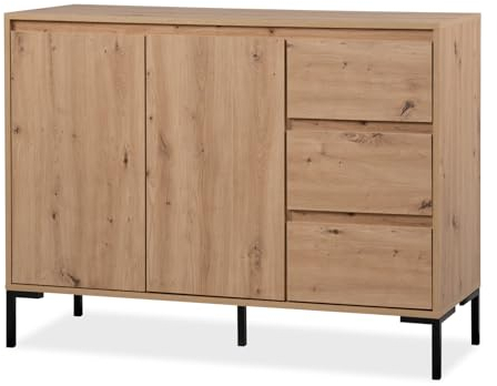 Furn.Design Kommode in Eiche Artisan Optik, Sideboard modern, Anrichte Füße Metall schwarz, 120/87/40 cm (B/H/T) Bastia (120 cm)