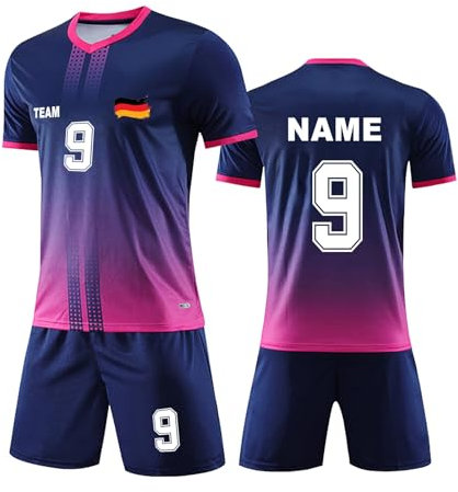 Deutschland-Feier-Trikot, personalisiertes Trikot-Set für Männer und Kinder mit Namen und Nummer, individuelles Fußball-Trikot für Jungen, individuelles EM-Feier-Jubel-Trikot Lila