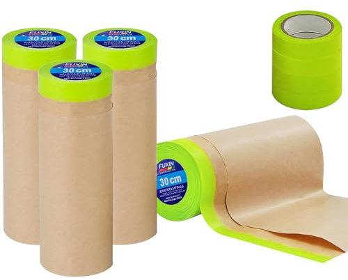InnoStars Lot de 4 rouleaux de film de masquage autocollant 30 cm x 15 m pour peintre et travaux de plâtre, film de peinture avec ruban adhésif, ruban de masquage avec forte adhérence et facile à