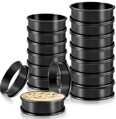 RICHSC-PAN English Muffin Ring, 16Pack Nonstick Crumpet Rings, Outer diameter 4 Inch+3.3Inch Upgrade Stainless Steel Double Rolled Tart Rings. More Convenient to Take the Food of The Bakery Ring Mold.