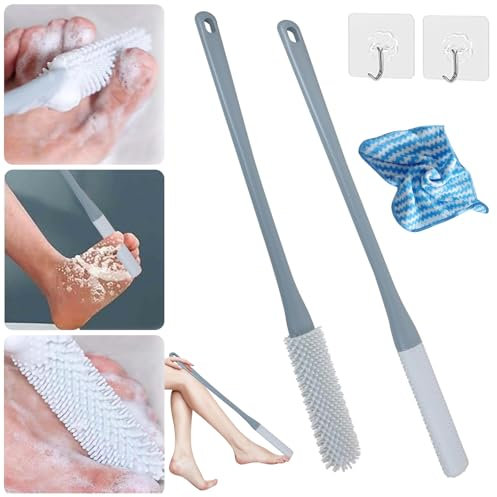 2PCS Silicone Foot Cleaning Brush,Toe Cleaning Brush with Long Handle,Toe Gap Cleaning Brush,Foot Scrubber for Shower Cleaning Brush,Shower Foot Scrubber,Toe Scrubber Brush Foot Brush for Feet (2pcs)