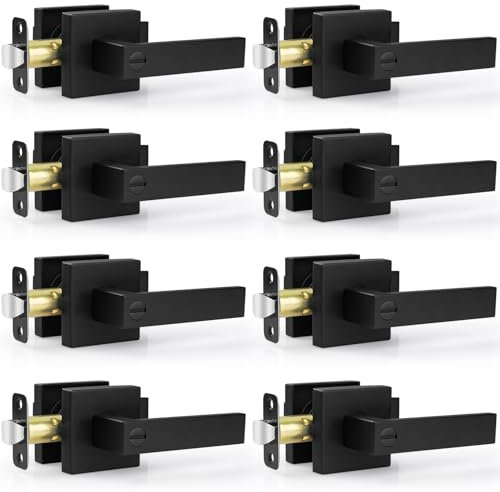 Estmoon 8 Pack Door Handles Black Interior Door Knobs, Keyless Privacy Door Levers with Lock Heavy Duty Door Handle for Bedroom Bathroom