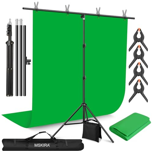 MSKIRA Green Screen Backdrop Kit 6.9x6.6Ft, Portable Greenscreen with Stand | Poly-Cotton Greenscreen, Chroma Key Background, Tool-Free, Back Drop Stand for Streaming, Gaming, Zoom, Photo & Video Studio