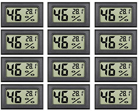 12 Stück kleine digitale elektronische Temperatur- und Luftfeuchtigkeitsmesser, Messgerät für den Innenbereich, Hygrometer, LCD-Display