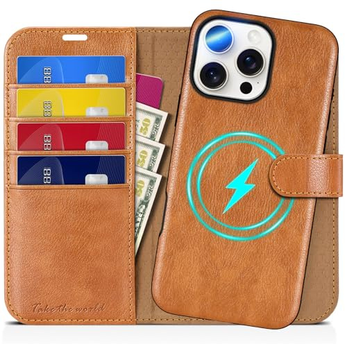TUCCH Wallet Case for iPhone 16 Pro Max (6.9), [Removable] 2-in-1 Stand RFID Blocking[Card Holders][Wireless Charging]Protective Magnetic PU Leather Detachable Folding Stand Folio Cover, Light Brown
