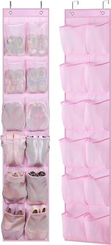 MISSLO Kinder Schuhorganizer Tür, Babys Schmal Schuhregal Hängend für Kleiderschrank, Tür Organizer Hängeaufbewahrung mit 12 Taschen für Mädchen, Frauen, 2 Packung, Rosa