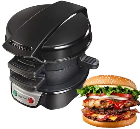 AIZYR Mini Grill Burger Maker Machine Breakfast Sandwich Maker with Egg Cooker Ring, Burger Press Patty Maker for Making Breakfast Lunch,Black