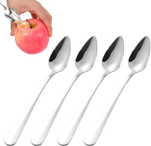 4 Pieces Cuillère À Bord Dentelé,cuillères À Fruits En Acier Inoxydable,Cuillère À Boue Créative,Cuillère À Pamplemousse,Passe Au Lave-vaisselle,Convient Pour Apple,Kiwi,Papaye,Orange Et CrèMe Glacé