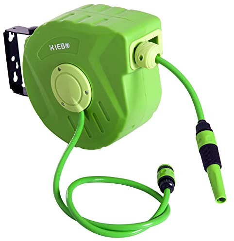 Outsunny Avvolgitubo da Giardino Retrattile con Tubo dell'Acqua 10 m, Rullo Avvolgitubo da Parete Girevole a 180°, Avvolgitubo Automatico Tubo da Giardino per Irrigazione in plastica, Verde