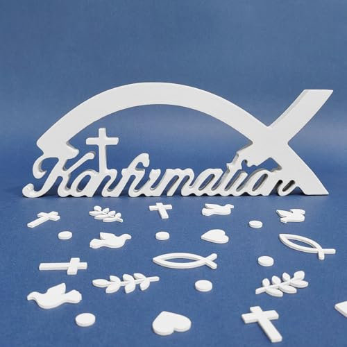 Happirra Konfirmation Deko, Holz Tischdeko, Konfirmationsschriftzug, Streudeko, Geschenkidee zur Konfirmation für Mädchen und Jungen
