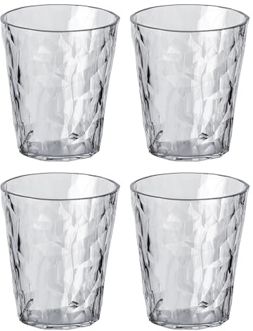 Koziol Superglas Club No. 1, 4 Stück, 250 ml, Wasserglas aus kristallklarem Kunststoff, luxuriös, unzerbrechlich, wiederverwendbar, Party, Camping, 4er Set (Luxury Light Grey)