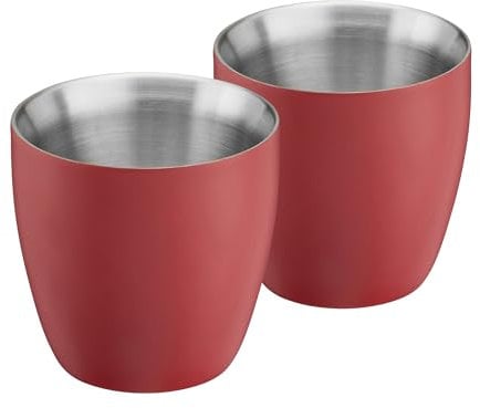 Cooks Professional Set of 2 Stainless Steel Espresso Coffee Cups | Double Wall Insulated Mini Drinking Mug | Dishwasher Safe & Stain, Odour & Rust Resistant | 90ml Capacity | Red