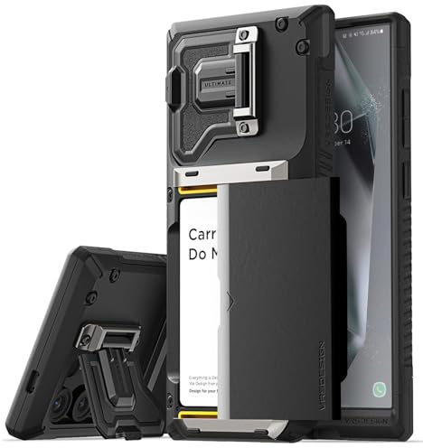 VRS DESIGN Damda Glide DuoGuard Schutzhülle für Samsung Galaxy S24 Ultra (2024), hochwertige, robuste, vollständig abgedeckte Kameralinsenschutzhülle, Kartenhalter, Brieftaschen-Hülle (Logo Black)