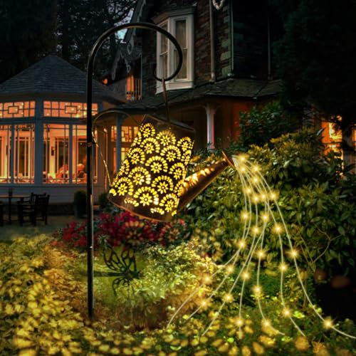Solar Lichterkette Gießkanne, Solarlampen für außen mit Schäferhaken, Solarlaterne IP65 Wasserdicht, LED Lichterketten für Garten deko, Außen, Hof, Weg, Blumenbeet