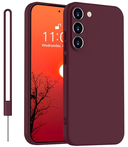 Yoawiful für Handyhülle Samsung S23 Hülle Premium Silikon Kameraschutz Samsung Galaxy S23 Hülle mit 1 Lanyard, stoßfest dünn weich Kratzfest Schutzhülle mit Mikrofaser-Futter Weinrot
