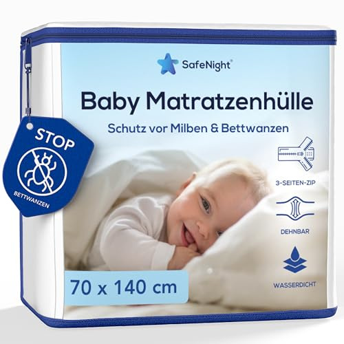 Housse de Matelas bébé Anti punaises de lit - 70x140cm - Alèse intégrale imperméable - Protège Matelas Efficace Contre nuisibles et acariens - Surface en Coton Doux - Epaisseur Extensible 13 à 20cm