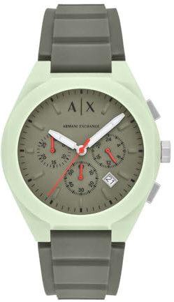 Armani Exchange Watch for Men, Quartz Chronograph Movement and 44mm Case Size with Silicone Strap, Cool Green