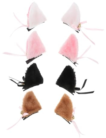LALADEFIEE 4 Paare Katzenohren Haarspangen mit Glocken Farben Mix Dunkel Rosa Süße Cosplay Haarklammern für Halloween Kostüm Festliche Party Haar-accessoires für Damen und Mädchen