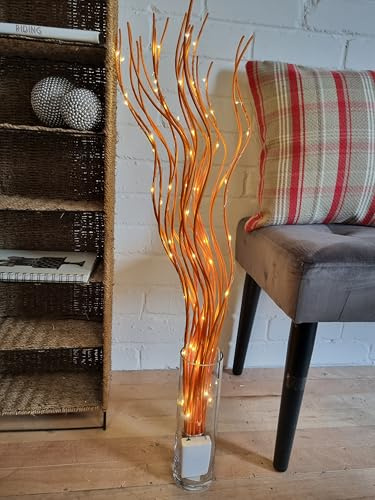 Homestreet Spiral Willow Twig Branch Lights, 80cm LED Battery Operated Table Light, 4 Colours Available, Decorative Vase Display (Orange)