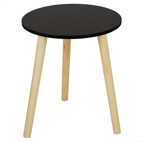 AKTIVE MAX Home Mesa Auxiliar 35x40 cm, Peso máximo 5 kg, Redonda, Mesas de Centro, Negra, Patas Madera Efecto Natural, Diseño Moderno, para salón, Dormitorio, Entrada, Minimalista (18500)