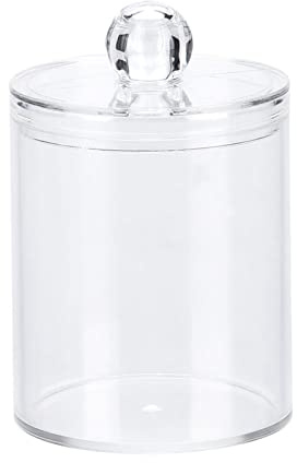 EMUKOEP Conteneur Rond pour Coton-tige avec Couvercle pour Salle de Bain 10 × 8 × 8, étui Rond Transparent pour Coton-tige, Organisateur de Conteneur de Stockage pour en Acrylique