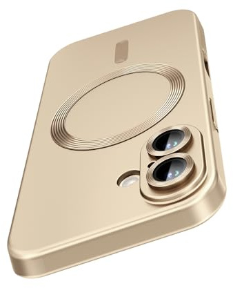 samanoya Magnetische Schutzhülle für iPhone 16, kompatibel mit MagSafe, integrierter Linsenschutz, dünn und weich, aus Silikon, stoßfest, metallic glänzend(Gold)