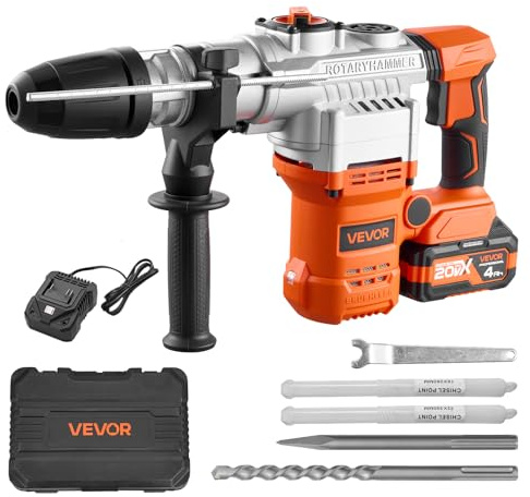 VEVOR Rotary Hammer Drill, 1-9/16 in SDS-Max Cordless, Heavy Duty 20V Battery Powered Rotary Hammer, Including 2 Batteries, Charger, Drill Bit, Pointed Chisel, Carrying Case, for Concrete, Masonry