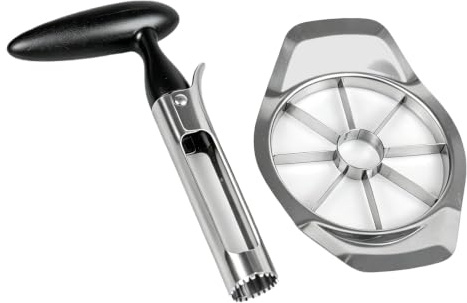 2Pcs Apple Corer and Slicer Set,Stainless Steel Apple Cutter and Core Remover Tool, Fruit Slicer, Handles,Safe and Easy-to-Clean Kitchen Tools,for Apples, Pears, Gift for Bakers（Silver,Large Size）