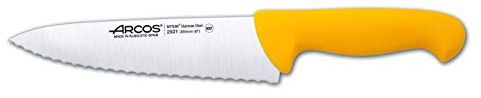 Arcos Serie 2900 - Cuchillo Cocinero - Hoja Serrada de Acero Inoxidable NITRUM de 200 mm - Mango inyectado en Polipropileno Color amarillo