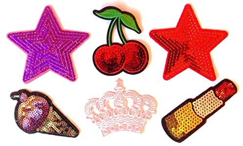 Pailletten Glitzer Bügel Iron on Aufnäher Patches Bügelbild Aufbügler Applikation Bild Motiv Pink Set Bestickt Sticker-Ei Set groß für Jacken Kleidung Pailletten Aufbügler zum aufbügeln Set Nr 10
