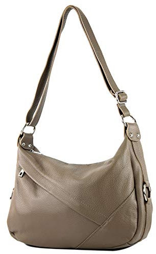 modamoda de -T164 - ital Schultertasche Umhängetasche aus Leder, Farbe:Schlamm