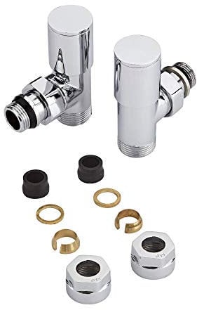 Milano Chrome Angled Heated Towel Rail Radiator Valves 15mm Copper Adapters