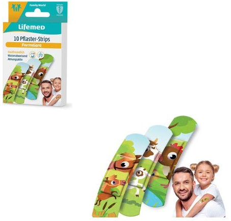 Lifemed 99553 Pflaster Strips Kinderpflaster 10 Stück latexfrei/Farmtiere
