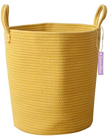 Jessedaa Cotton Rope Woven Storage Baskets Household Goods Toy Storage Bag Candy Storage Bins Baby Laundry Hamper and Diaper Box with Handles,Nursery Toy Chests Organizer and Kids Room Decorative