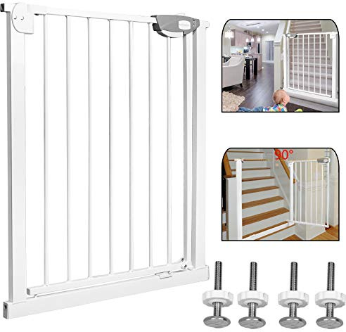 Aufun Treppenschutzgitter ohne Bohren 75-85 cm breit Treppengitter Baby Türgitter für Kinder Auto-Close Türschutzgitter, 180° Zweiwegeöffnung, Weiß