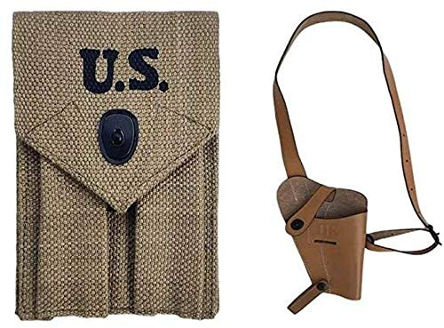 Warcraft Exports WWII Army U.S. M3 Colt M1911 Schulterholster mit 2 Magazinen aus Canvas, Khaki