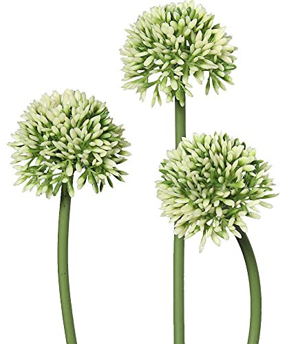 matches21 Lauchblüten Allium Kunstblumen für Blumengestecke künstliche Blumen Kunststoff 3er Bund Ø 5x34 cm - weiß-grün