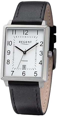 REGENT Titanuhren eckig 30x43mm Lederband F1272 F1273 F1274 (F1272 Zifferblatt weiß)